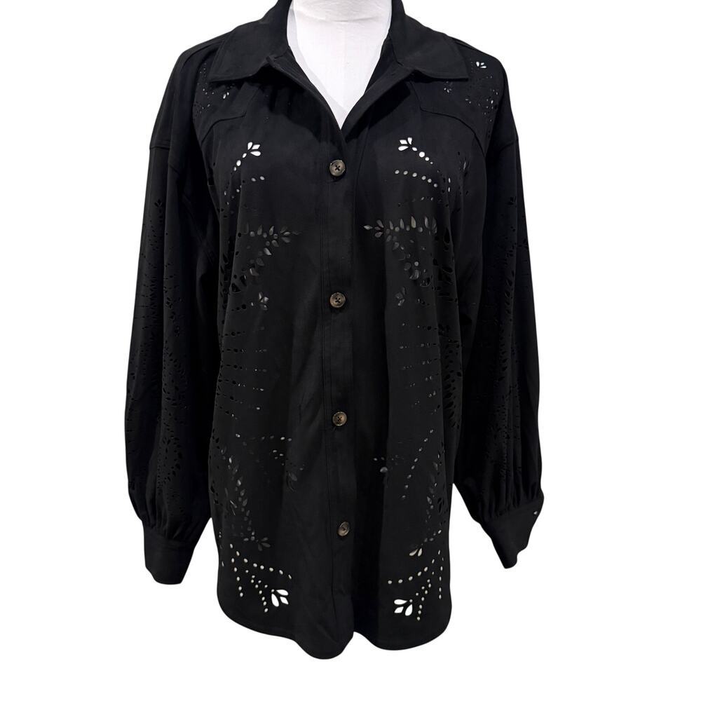 Shyanne Black Laser Cut Western Long Sleeve Shirt XS Western Country Rodeo Ranch